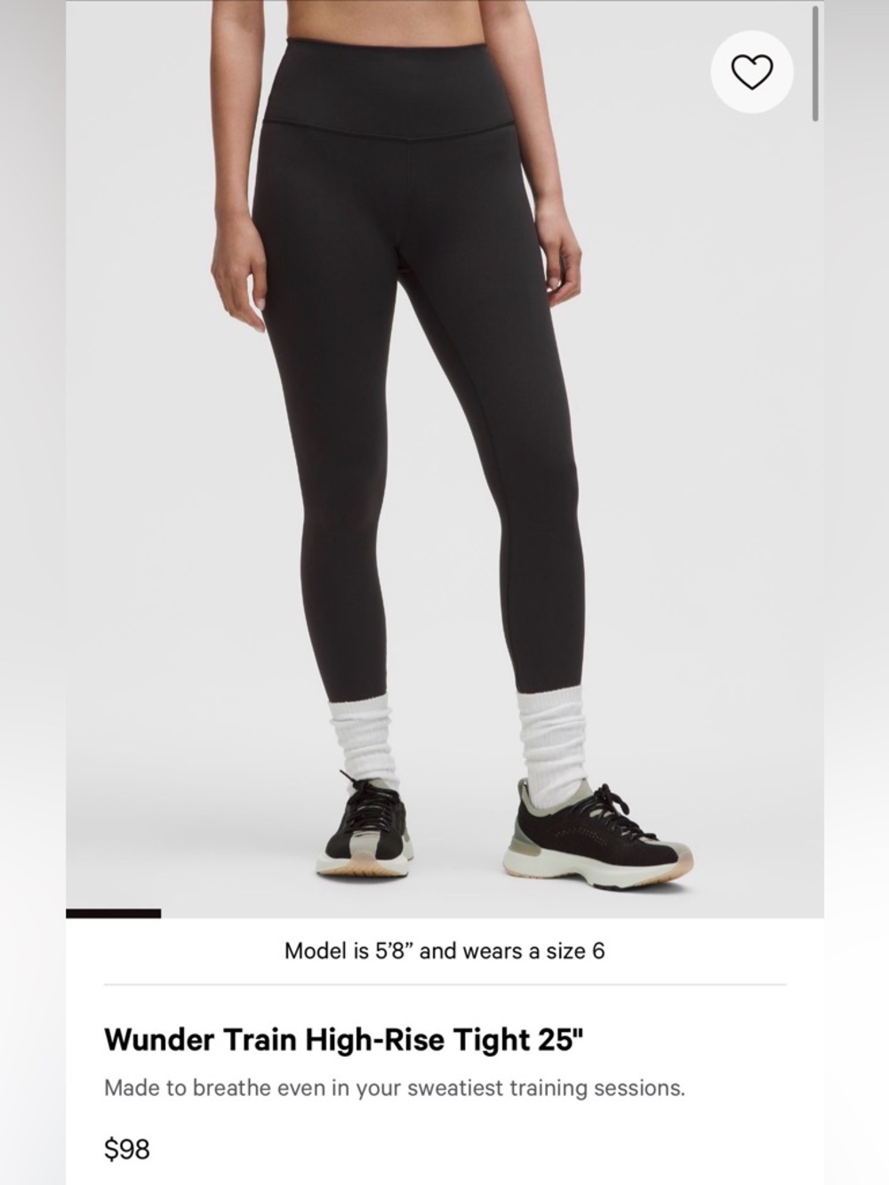 Lululemon Black High Rise Legging 25” size 2